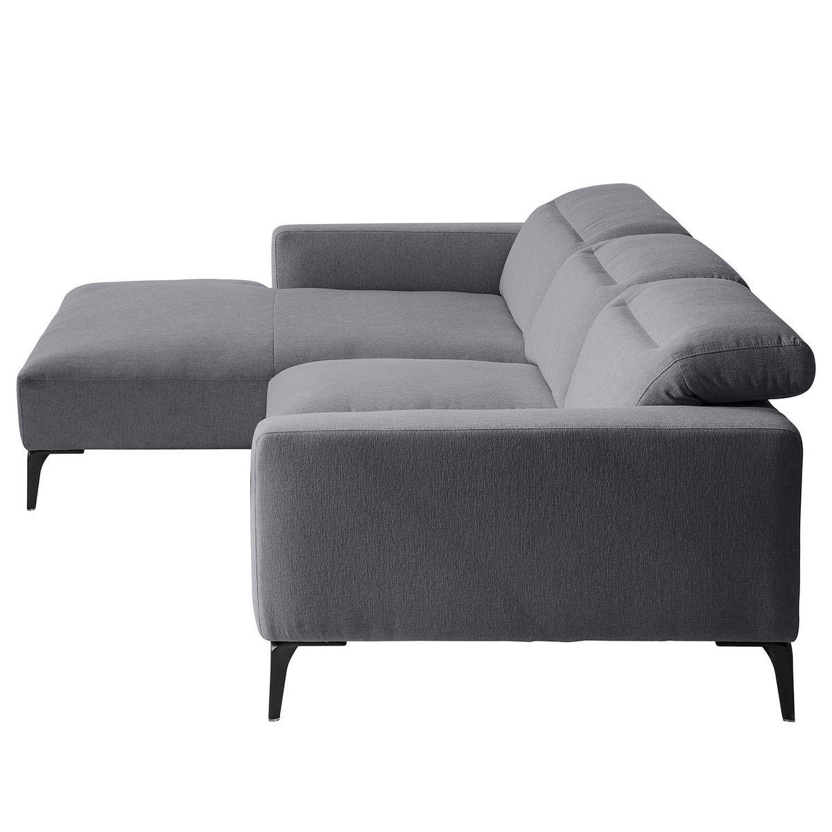 ECKSOFA mit Longchair - Schwarz/Grau, Textil/Metall (265/180cm) - home24