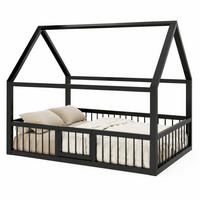KINDERBETT 140/200 mit Hauszierleisten und Sicherheitsgeländer in Schwarz - Schwarz, Metall (140/200cm) - EVRYAE