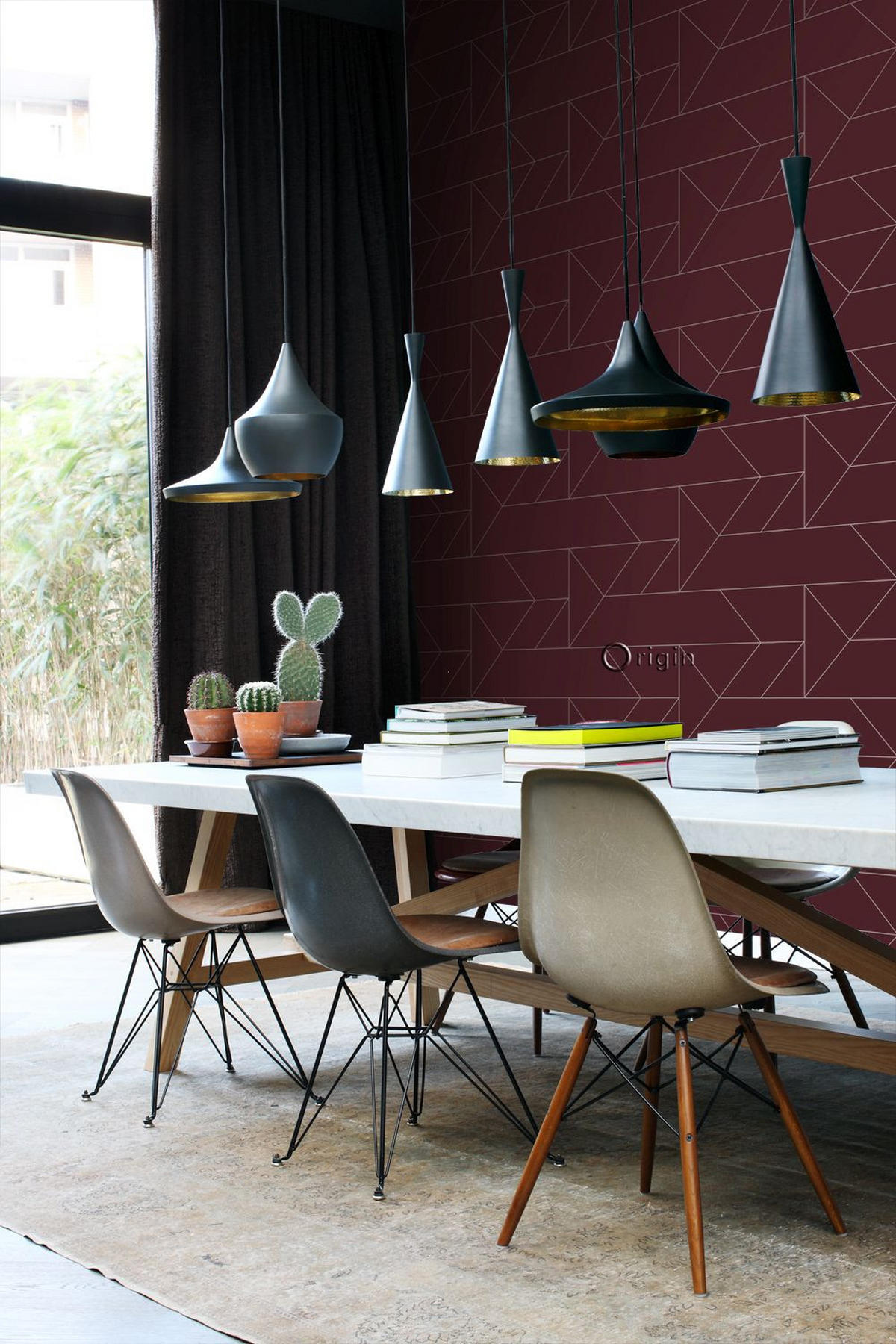 TAPETE grafische Linien 53 cm x 10.05 m - Rot, Papier (53/1000cm) - Origin Wallcoverings