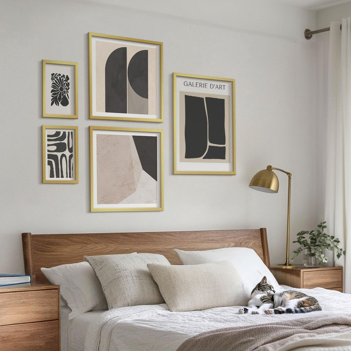 BILDER SET 5er Set - 50x50 cm & 20x30 cm & 40x60 cm Goldrahmen - Abstrakte minimalistische Poster - Goldfarben, Kunststoff (40/60cm) - TULUP