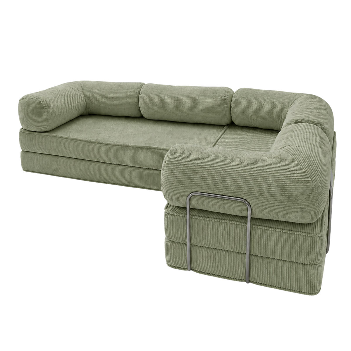 ECKSOFA Cord 300 x 200 cm Olivgrün mit Schlaffunktion - Olivgrün, Textil (300/200cm) - SURB