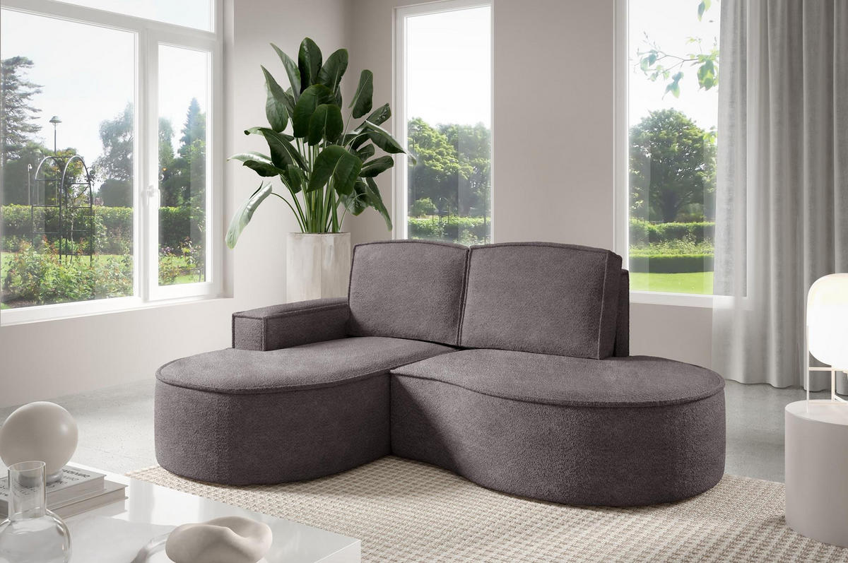 ECKSOFA Flow Grau, mit Kissen in Abriamo Stoff, linke seite - Grau, Holzwerkstoff/Textil (210/157cm) - Bettso