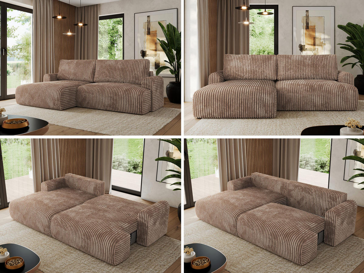 ECKSCHLAFSOFA TONO L Braun Cord - links - Schwarz/Braun, Kunststoff/Textil (260/150cm) - MKS
