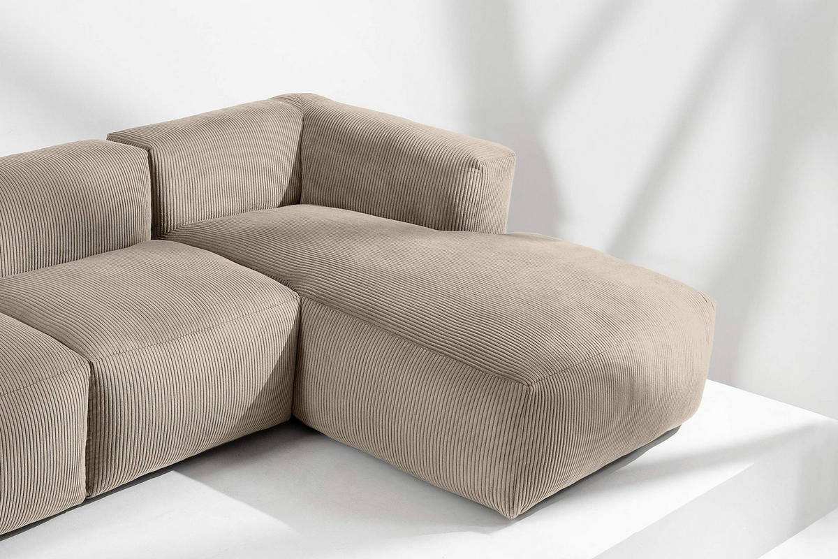 ECKMODULSOFA-RECHTS BUFFO mit extrem weicher und bequemer Sitzfläche, Kordstoff, beige - Beige, Textil (297/180cm) - KONSIMO®