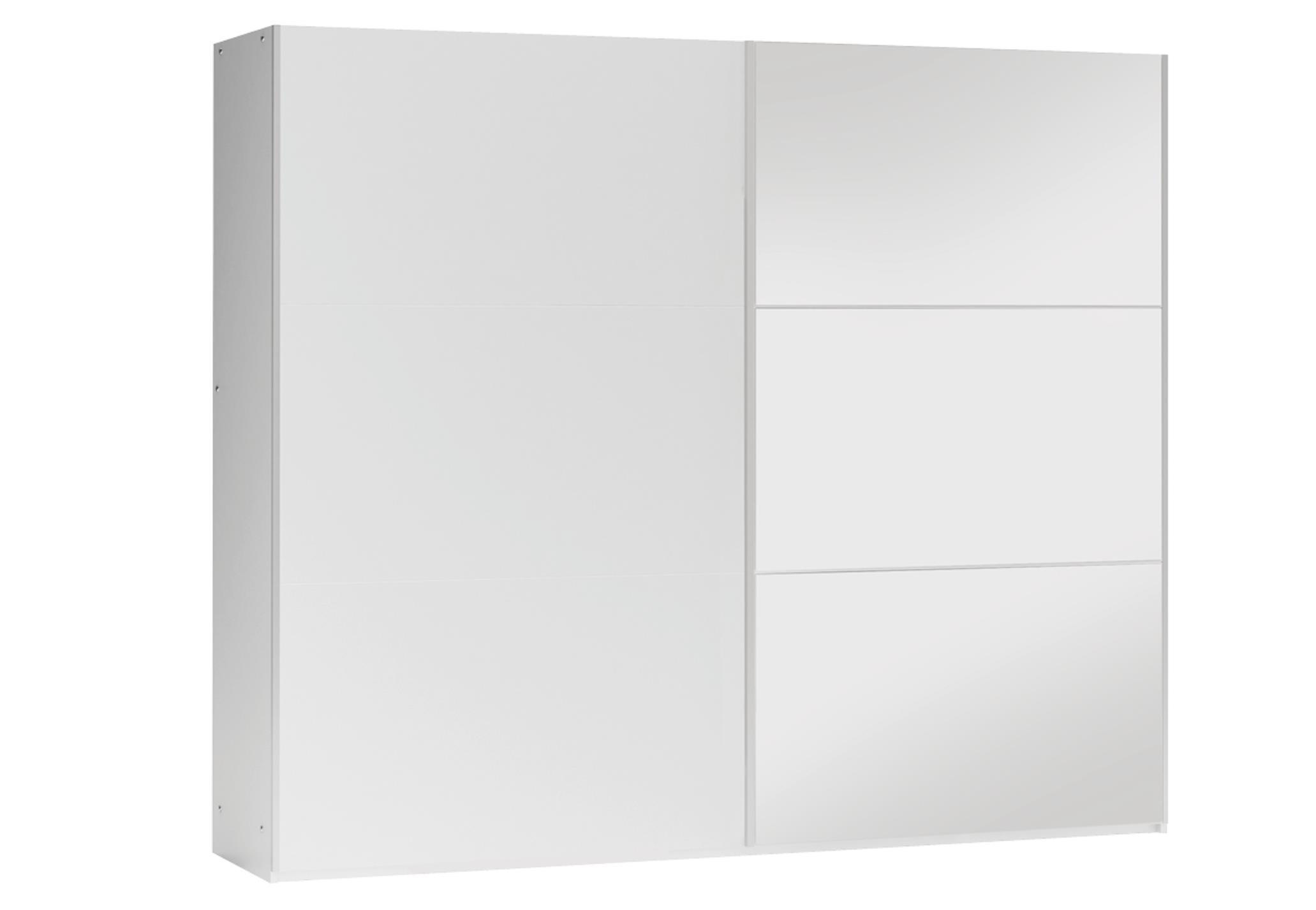 KLEIDERSCHRANK Govi 250 Weiß, zweitüriger Schiebeschrank mit Spiegel und Schubladen - Weiß, Holzwerkstoff (250/215/65cm) - Bettso