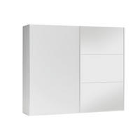 KLEIDERSCHRANK Govi 250 Weiß, zweitüriger Schiebeschrank mit Spiegel und Schubladen - Weiß, Holzwerkstoff (250/215/65cm) - Bettso