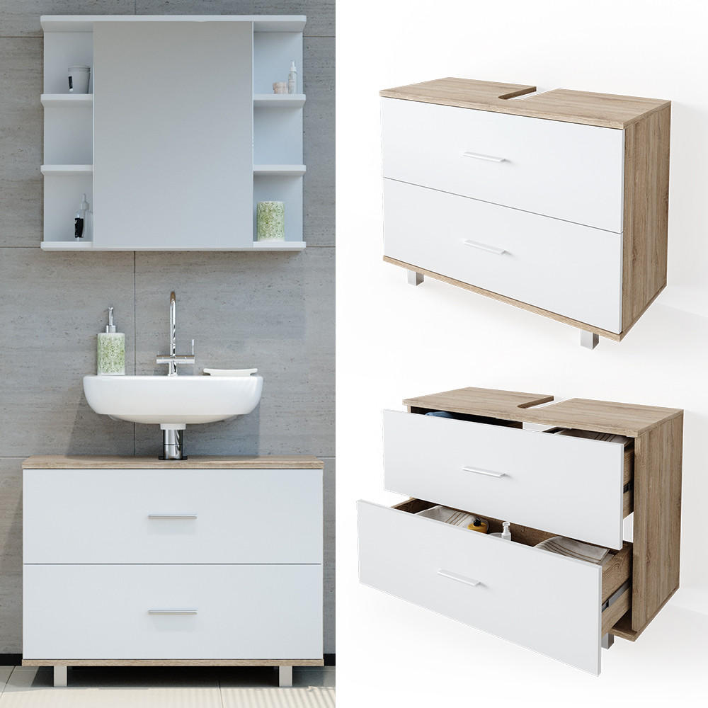 WASCHBECKENUNTERSCHRANK Ilias Weiß/Sonoma 80 x 60.8 cm - Weiß/Sonoma Eiche, Holzwerkstoff (80/60.8/33cm) - Vicco