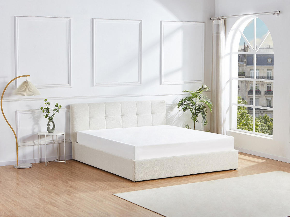 BETT mit Bettkasten - 2 Personen - stoff - weiß Maziri - Weiß, Textil (180/200cm) - Vente-Unique