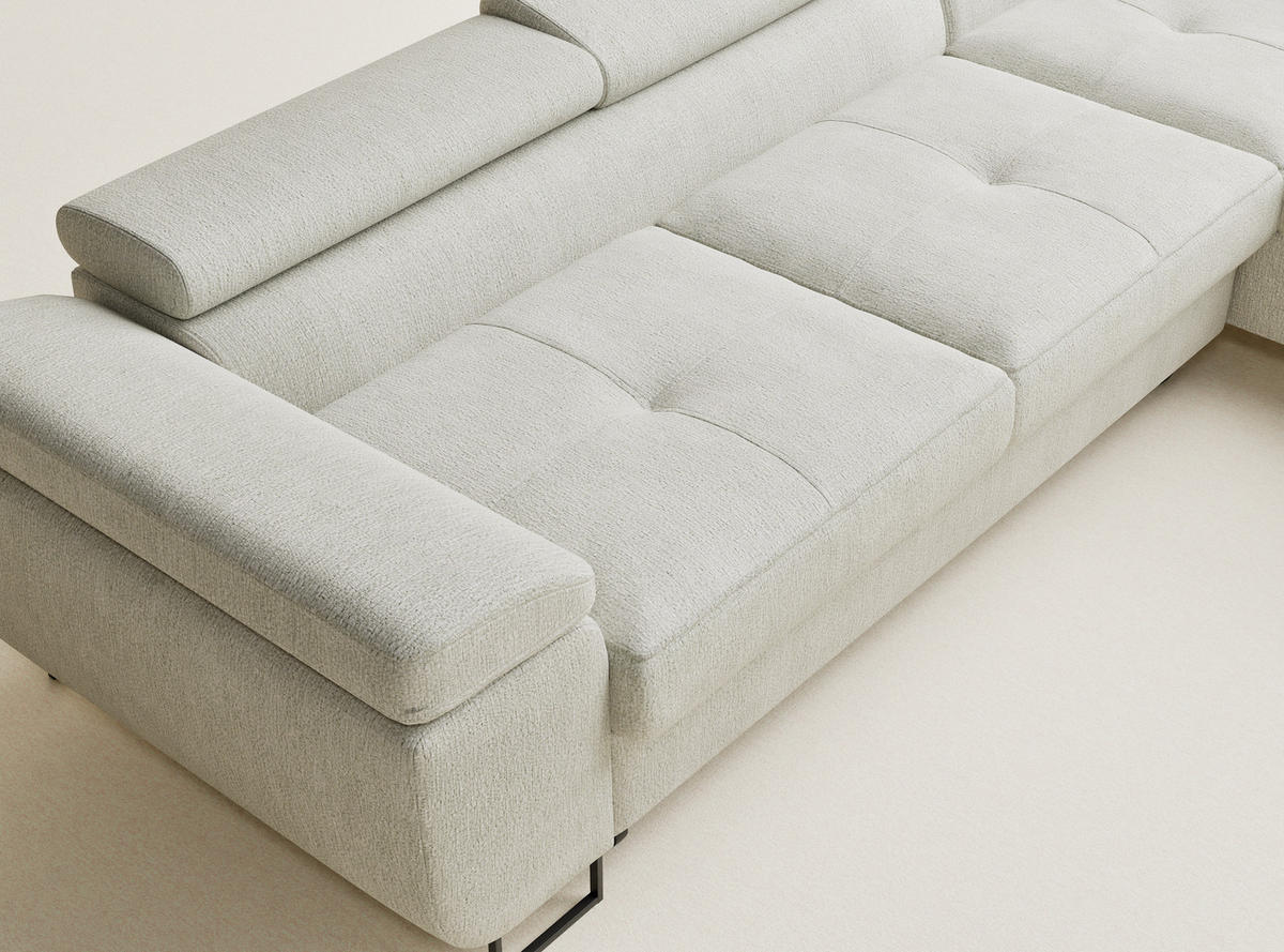 ECKSOFA Concord Creme Chenille-Stoff - Rechts Seite - Creme/Schwarz, Holz/Holzwerkstoff (277/203cm) - Maison de Reve