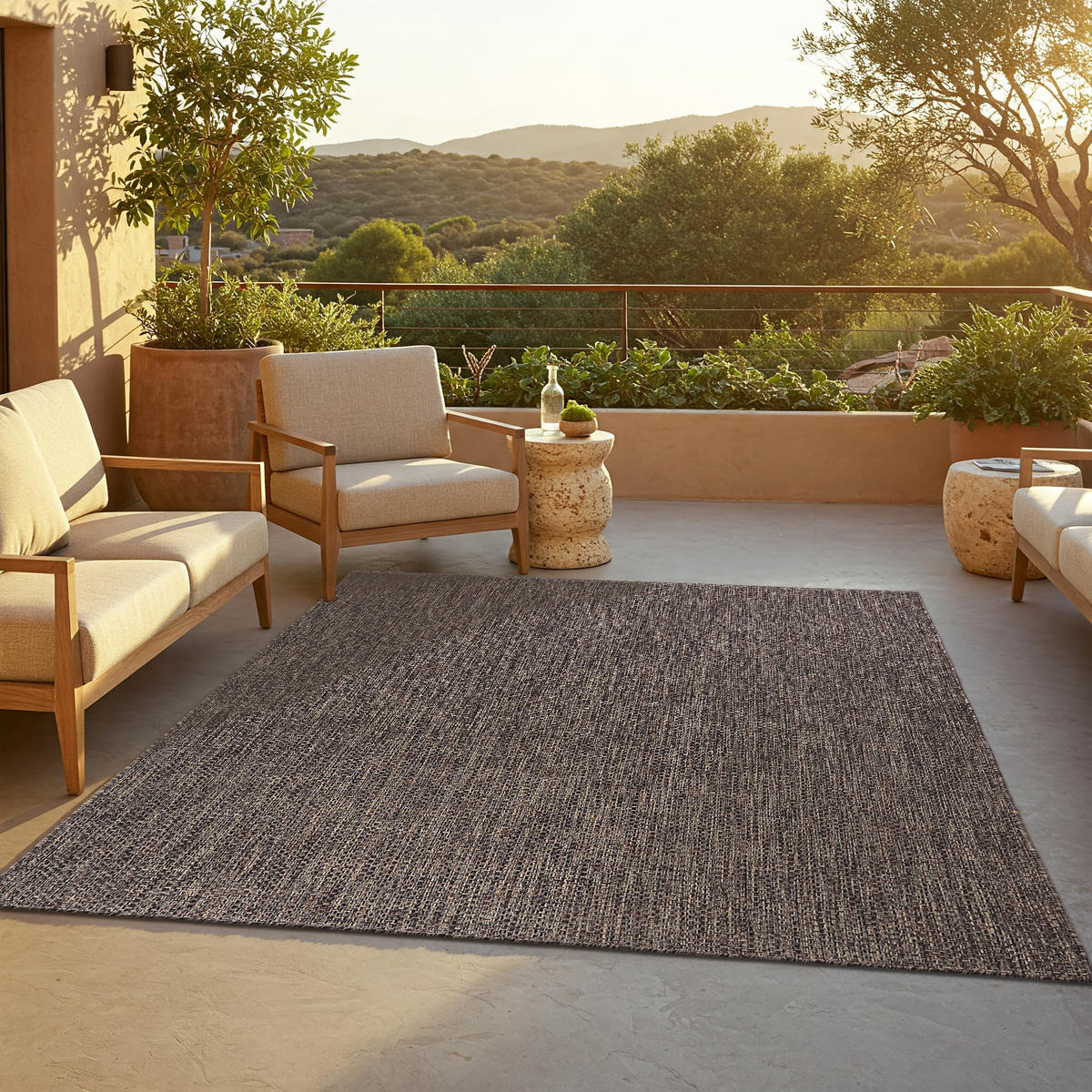 TEPPICH YUCANA Dunkelbraun Outdoor Flachgewebe 180/250 cm - Dunkelbraun, Textil (180/250cm) - Tapiso