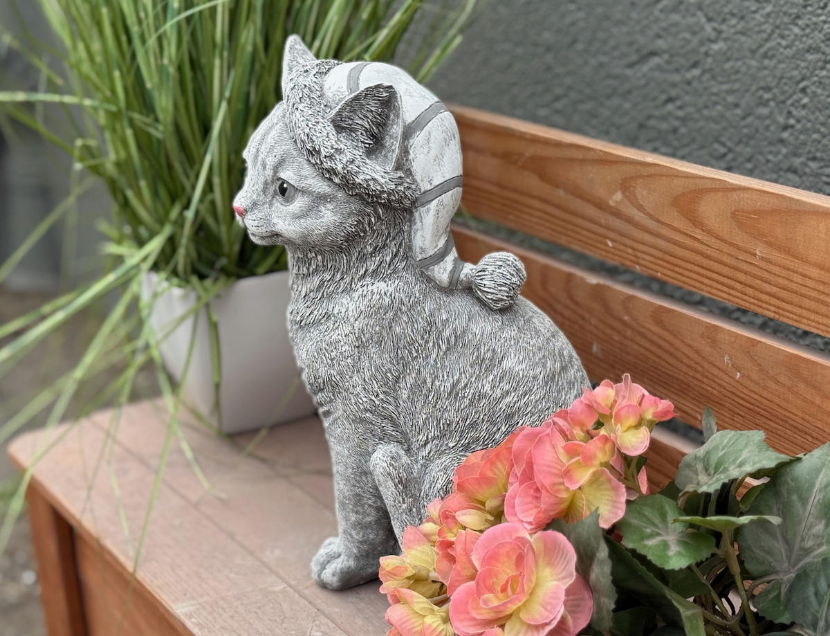 STEINFIGUR Katze Schlafmütze frostfest - Grau, Stein (13/30/22cm) - stoneandstyle