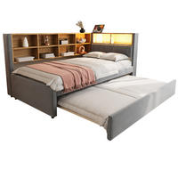 POLSTERBETT mit LED-Beleuchtung 90/200 cm mit Ausziehbett und Stauraum - Dunkelgrau, Textil (90/200cm) - BEAOK