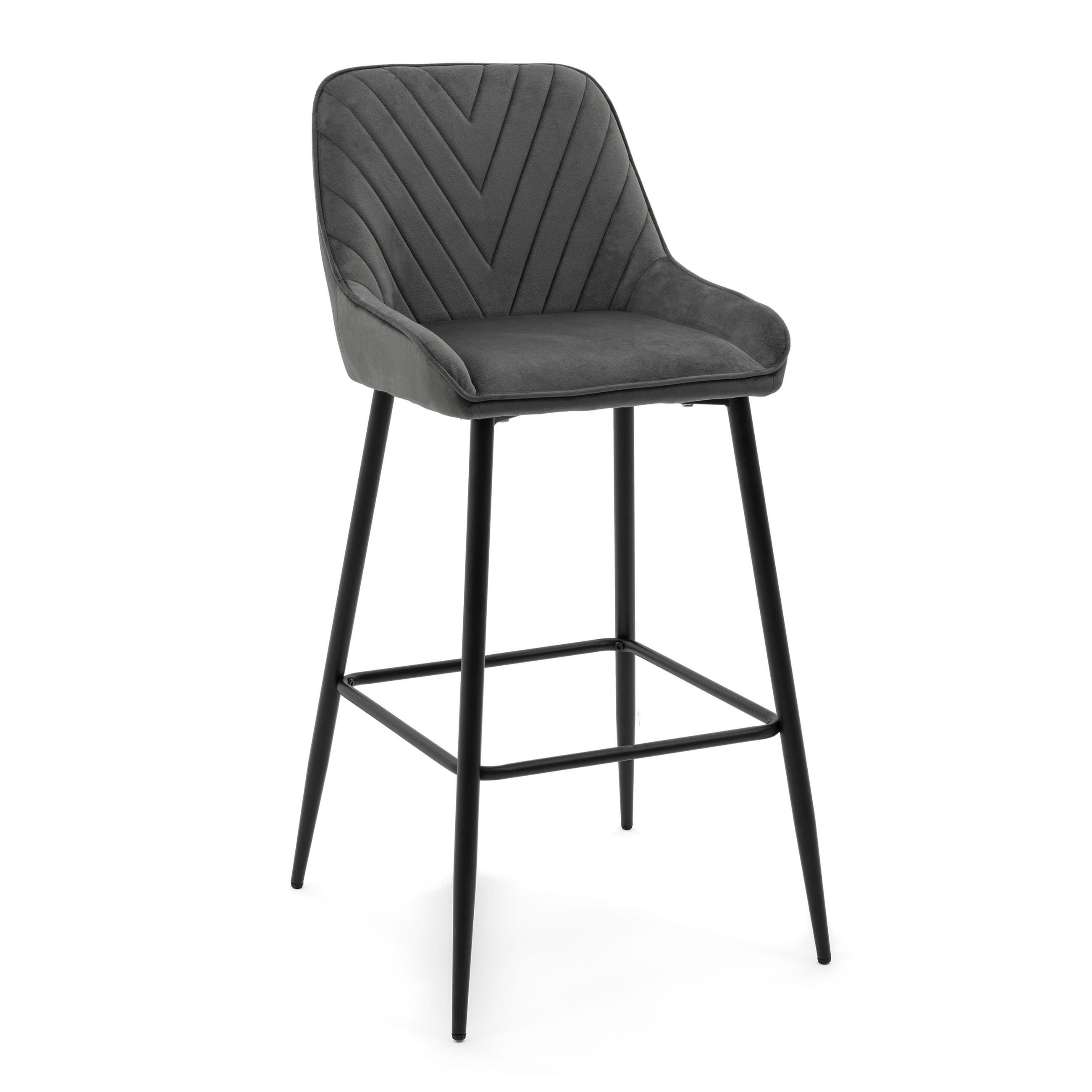 BARHOCKER VASTO gepolstert mit Steppung - grau - Samt Velours - Schwarz/Grau, Metall (50/102/55cm) - NEW HOME