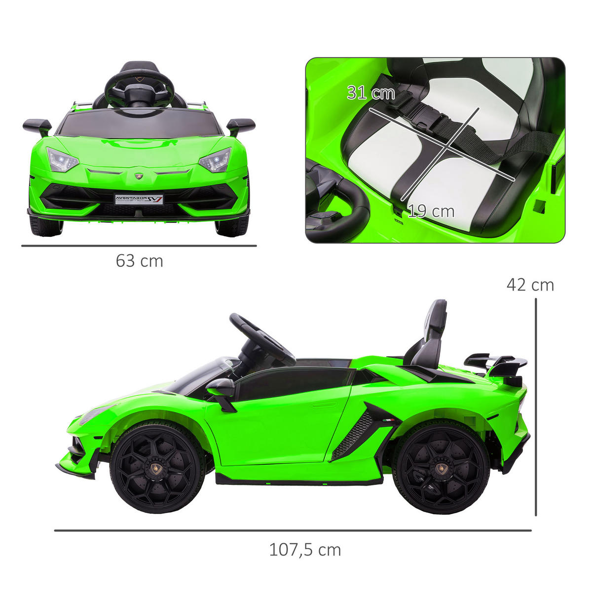 ELEKTRO-KINDERAUTO DE-13108 Flügeltüren Grün - Grün, Kunststoff (107.5/63/42cm) - ComfortXL