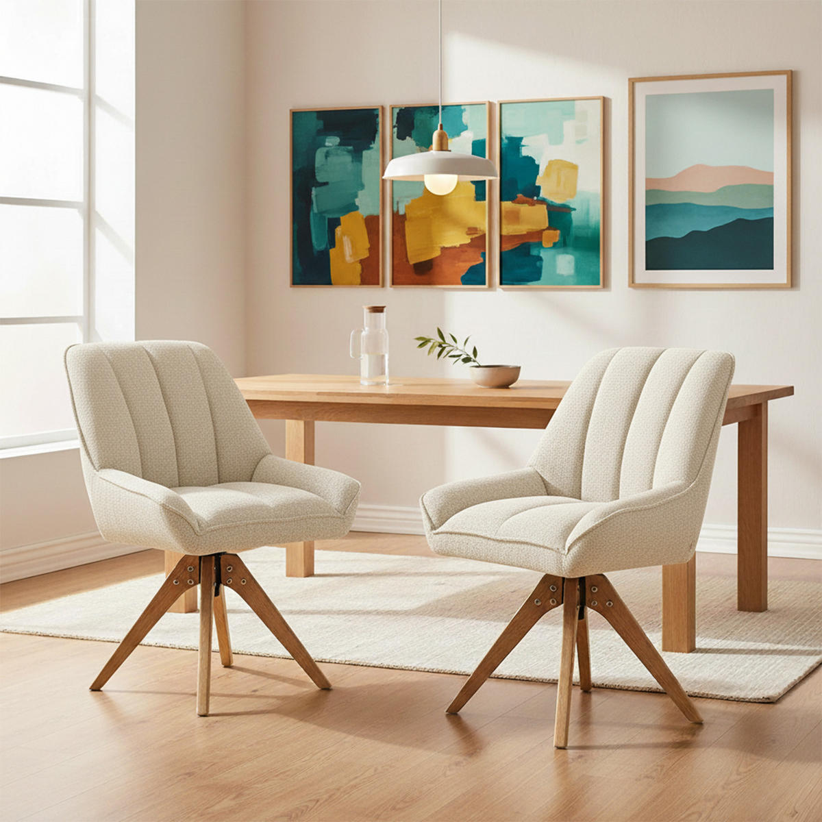 DREHSTUHL Mika-Lio - Honigeiche/Creme, Eichenholz/Holz (60/88/68cm) - DUBI Möbel