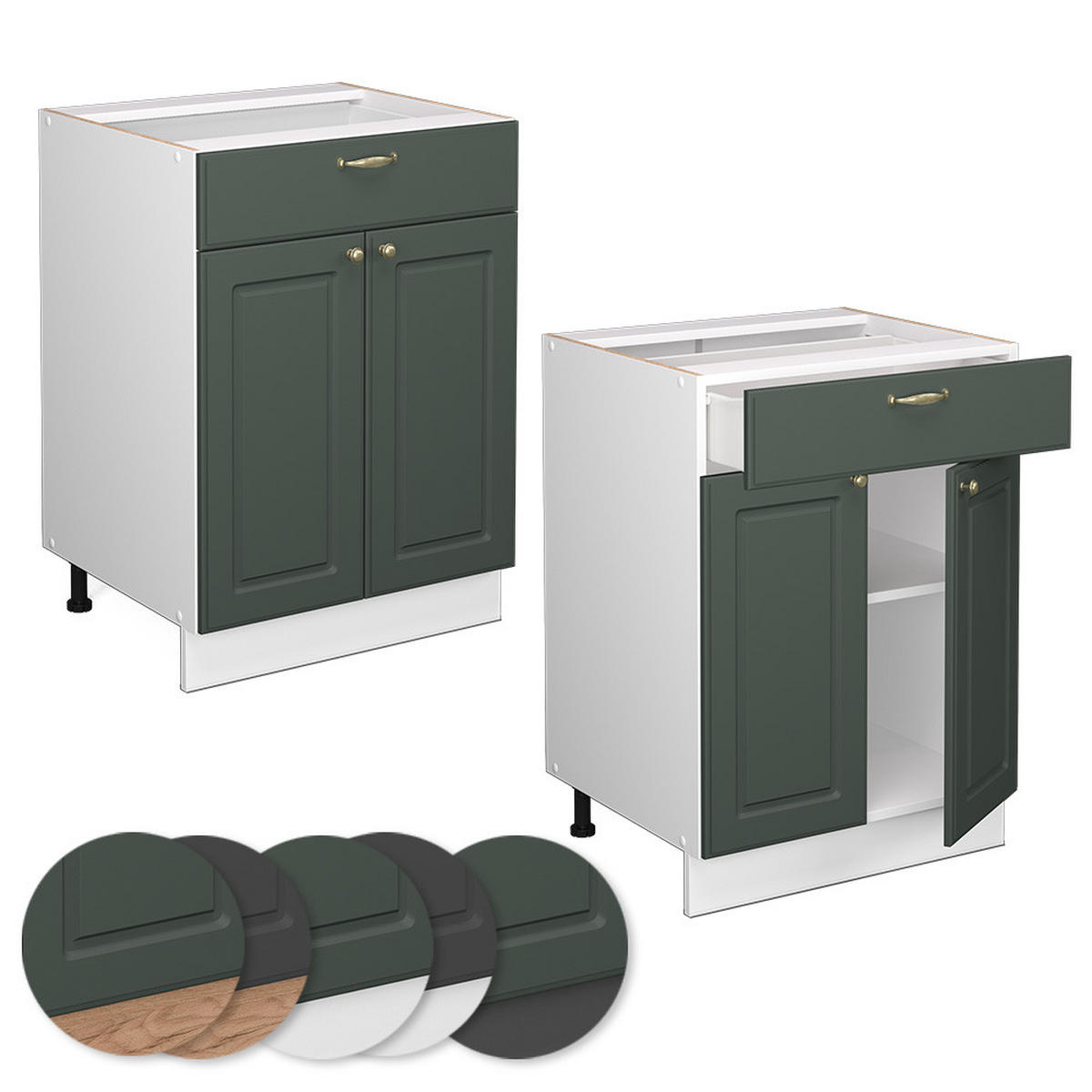KÜCHENUNTERSCHRANK Fame-Line Grün-Gold Landhaus 60 cm mit Schublade AP Marmor - Weiß/Grün, Holzwerkstoff (60/82/60cm) - Vicco