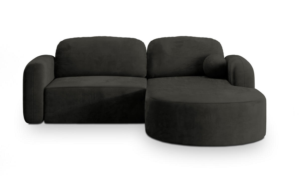 ECKSOFA AMILIA M R-S Schwarz Velours-Stoff mit Schlaffunktion - Schwarz, Holz (263/174cm) - MASSENO