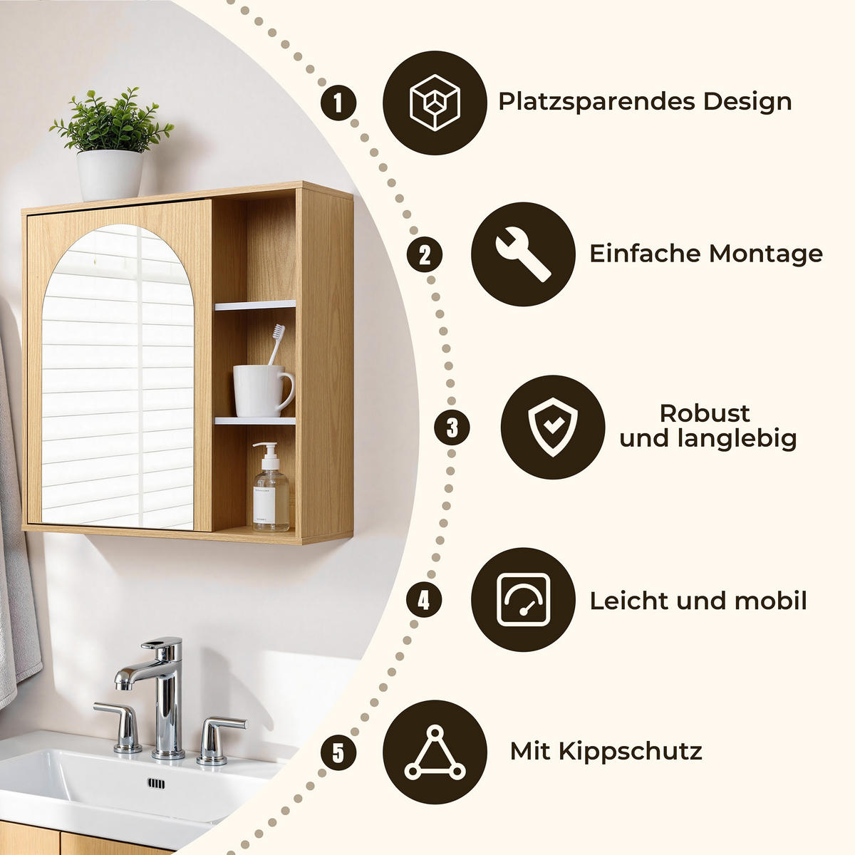 SPIEGELSCHRANK 60cm - Akaziefarben, Holz (20/60/60cm)