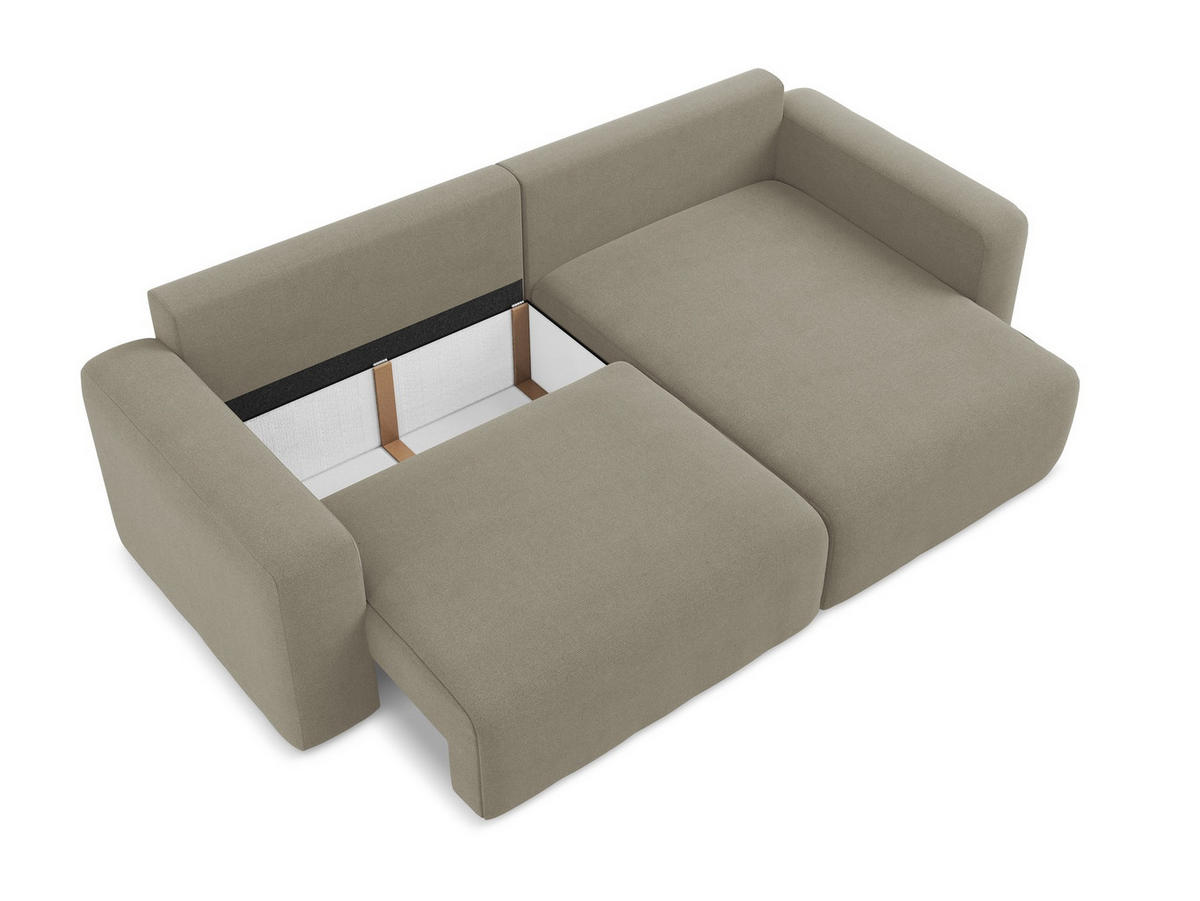 ECKSOFA mit Schlaffunktion rechts Strukturstoff Stoff Beige - Beige/Schwarz, Kunststoff/Textil (244/149cm) - Makamii
