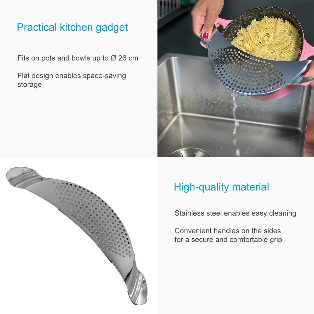 TOPFSIEB in Halbmondform - Silberfarben, Metall (26cm) - Intirilife