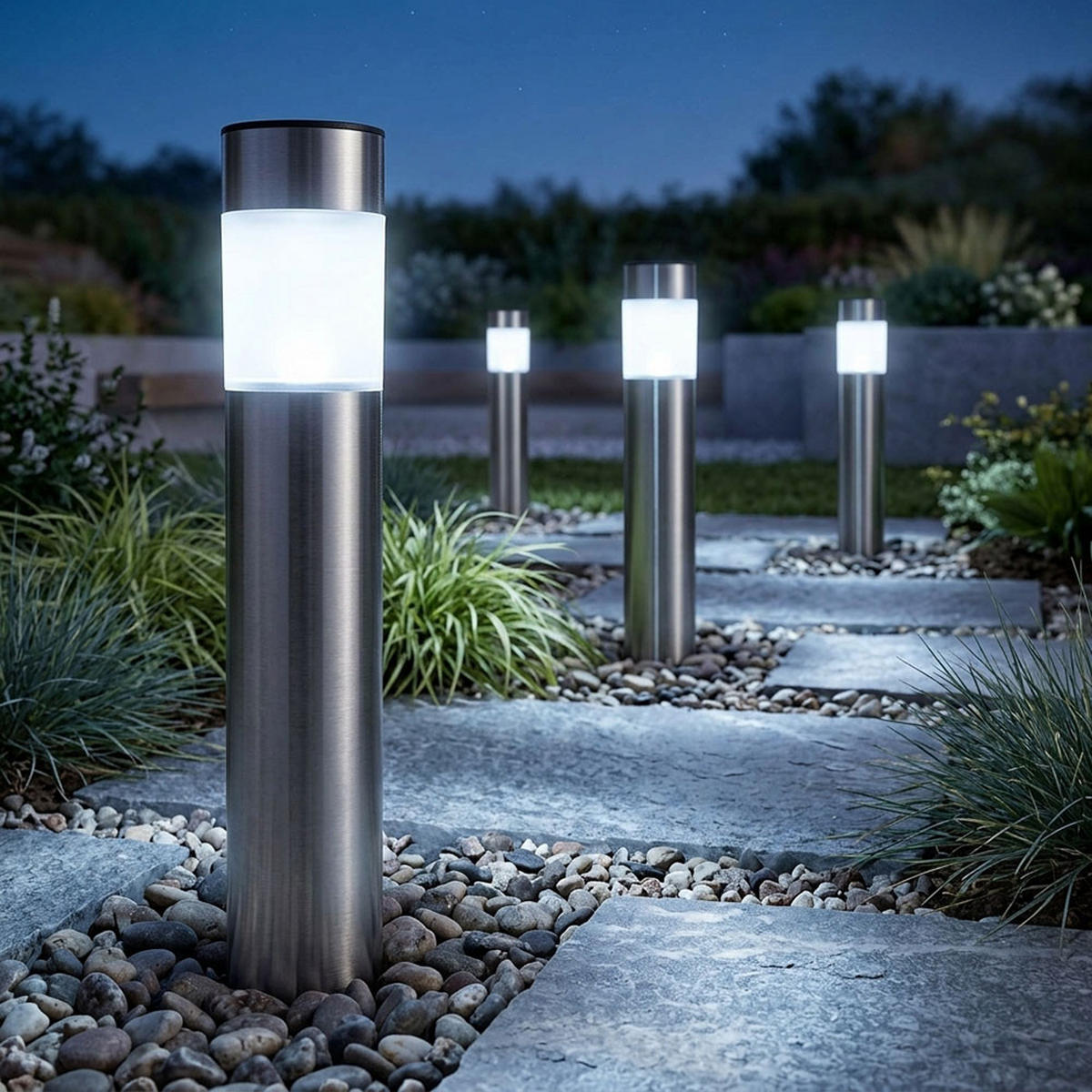 LED AUSSENLEUCHTE Edelstahl Silber 4er Set - Silberfarben, Metall (6.3/6.3/28cm) - Globo Lighting