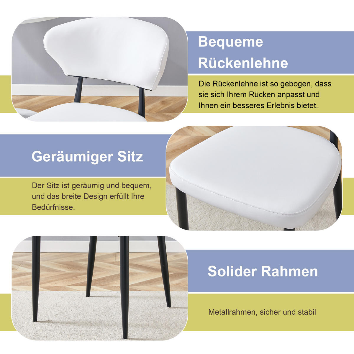 STUHL mit Rückenlehne ergonomisch Mehrfarbig 45x50x80 cm Leder - Multicolor, Leder (45/80/50cm) - SONNENH