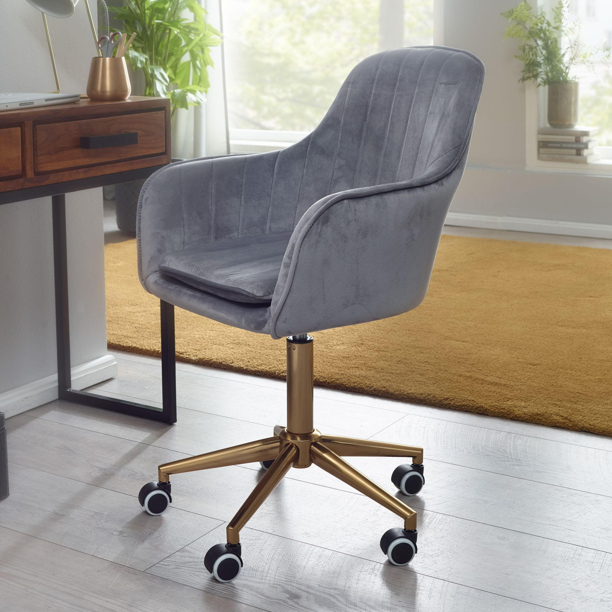 Thumbnail - Kadima Design Schalenstuhl, Grau, Textil, Sternfuß, 54x105x52 cm, Arbeitszimmer, Bürostühle, Drehstühle