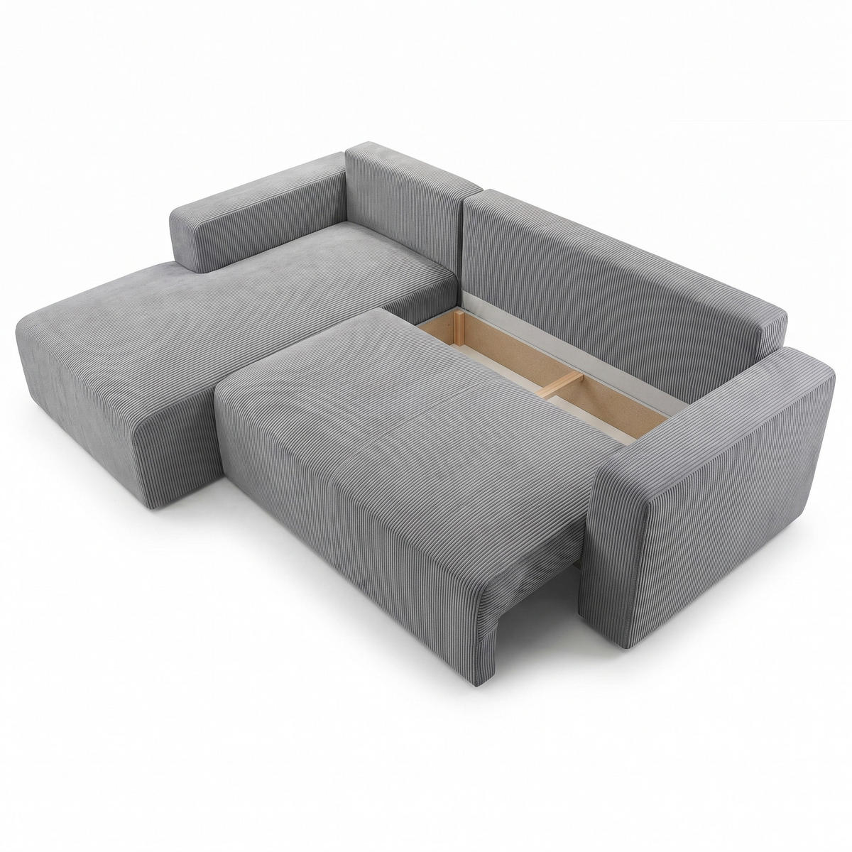 ECKSOFA PULA CORD HELLGRAU L - Links - Hellgrau/Schwarz, Kunststoff/Textil (187/279cm) - Luxkor24