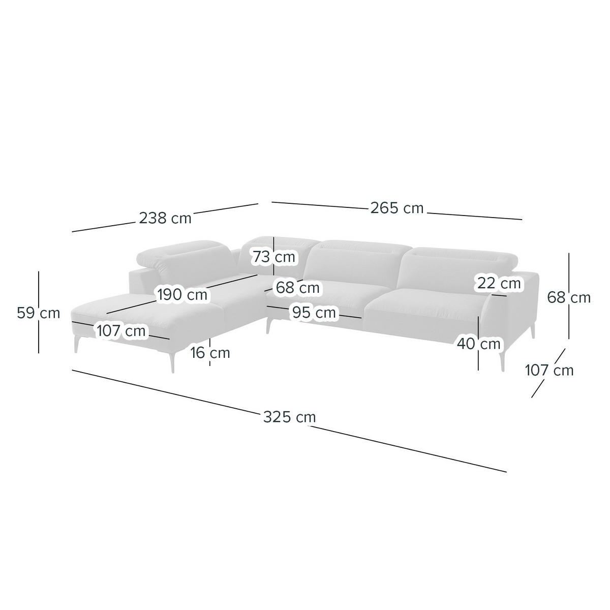 ECKSOFA mit Ottomane - Hellgrau/Schwarz, Textil/Metall (325/238cm) - home24