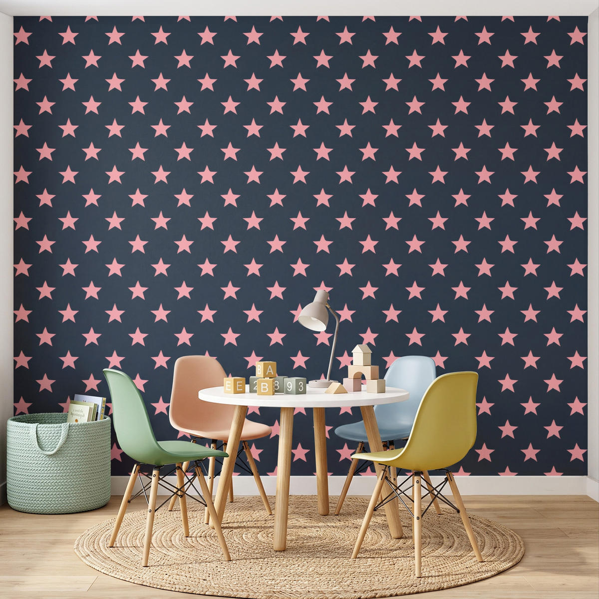 KINDERTAPETE - Muster - Sterne - Rosa - 300x240 cm - Anthrazit, Papier (300/240cm) - OnlyWow