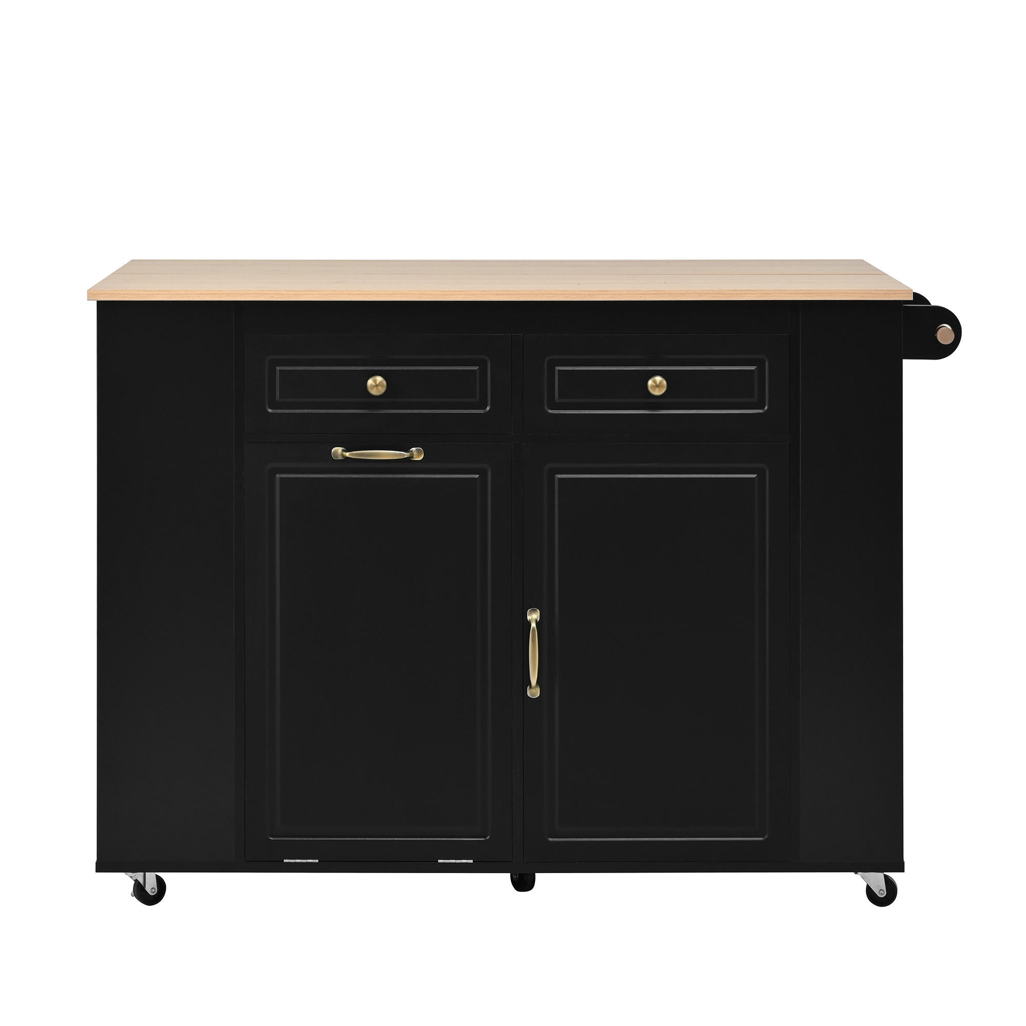 KÜCHENINSEL 120x70x91.5cm Schwarz mit Ausziehplatte & Rollen - Schwarz, Holzwerkstoff (120/91.5/70cm) - Modfu