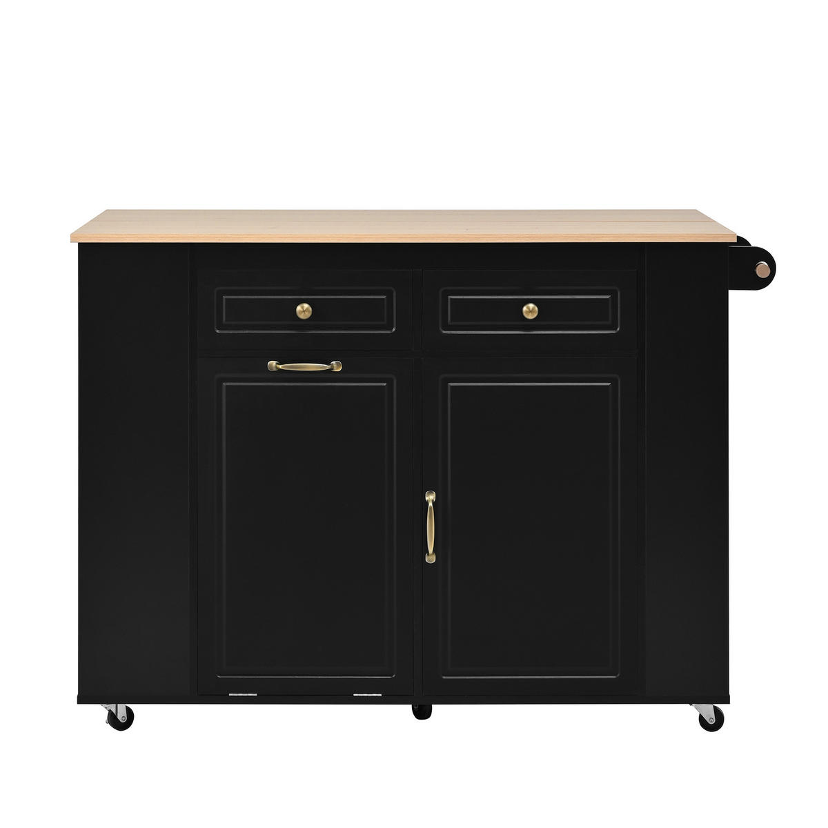 KÜCHENINSEL 120x70x91.5cm Schwarz mit Ausziehplatte & Rollen - Schwarz, Holzwerkstoff (120/91.5/70cm) - Modfu