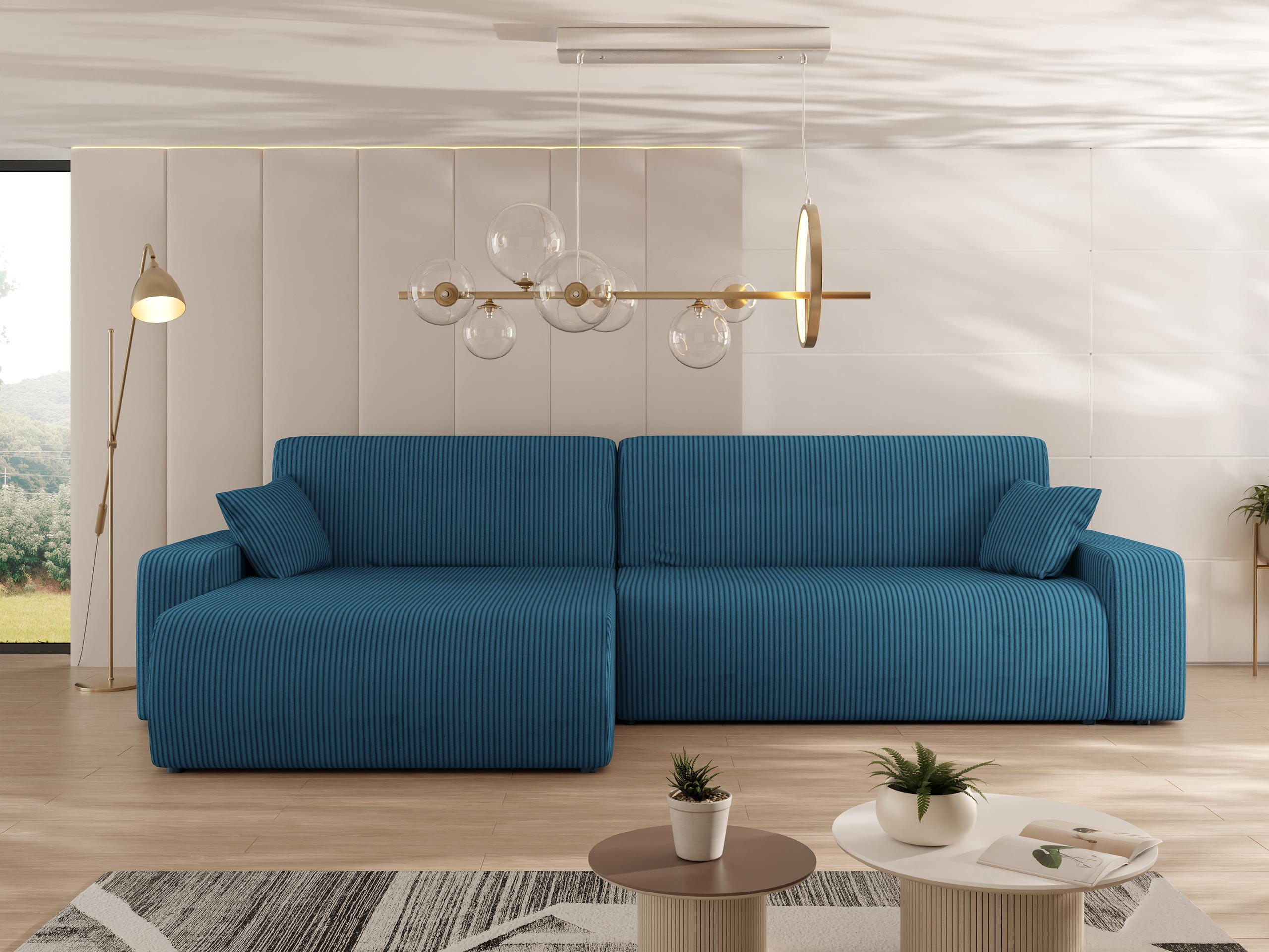 ECKSOFA Piano L Cord - Blau/Schwarz, Holz/Kunststoff (274/145cm) - MIRJAN24