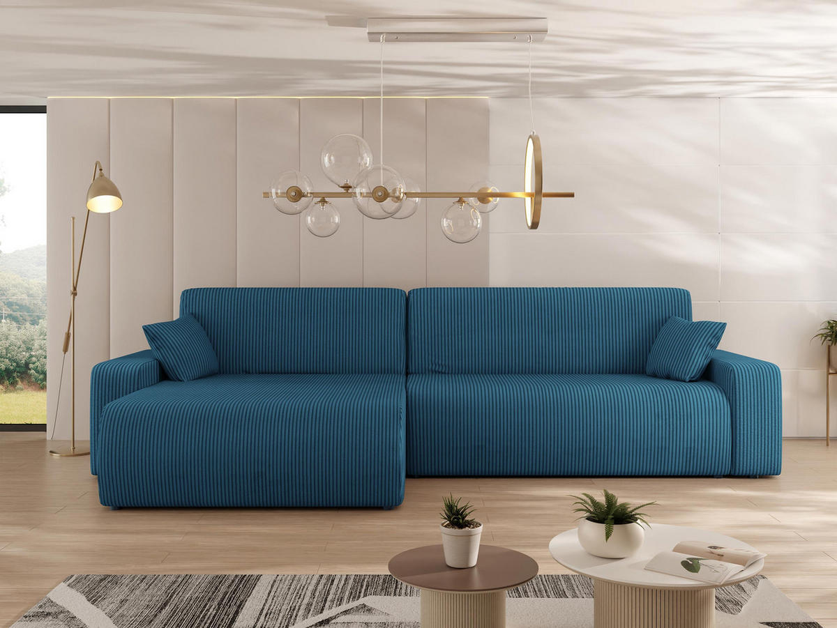 ECKSOFA Piano L Cord - Blau/Schwarz, Holz/Kunststoff (274/145cm) - MIRJAN24
