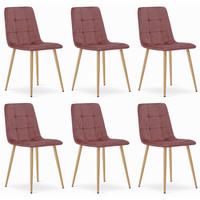 STUHL CETARA 6-er Set, Rosa, Metallbeine in Holzfarbe, mit Samtstoff gepolstert - Rosa, Textil/Metall (45/87/51cm) - Komodee