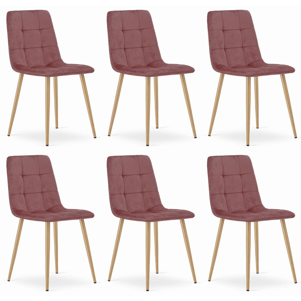 STUHL CETARA 6-er Set, Rosa, Metallbeine in Holzfarbe, mit Samtstoff gepolstert - Rosa, Textil/Metall (45/87/51cm) - Komodee