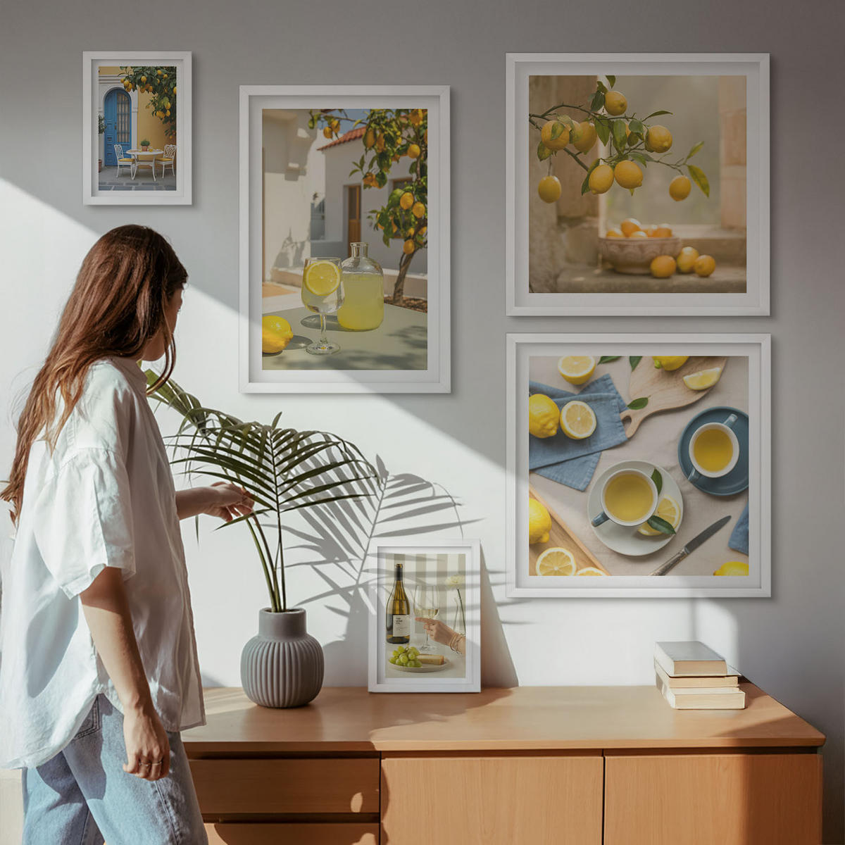 BILDER SET 5er Set - 50x50 cm & 20x30 cm & 40x60 cm Weißer Rahmen - Patio Sun Limonade - Weiß, Kunststoff (40/60cm) - TULUP