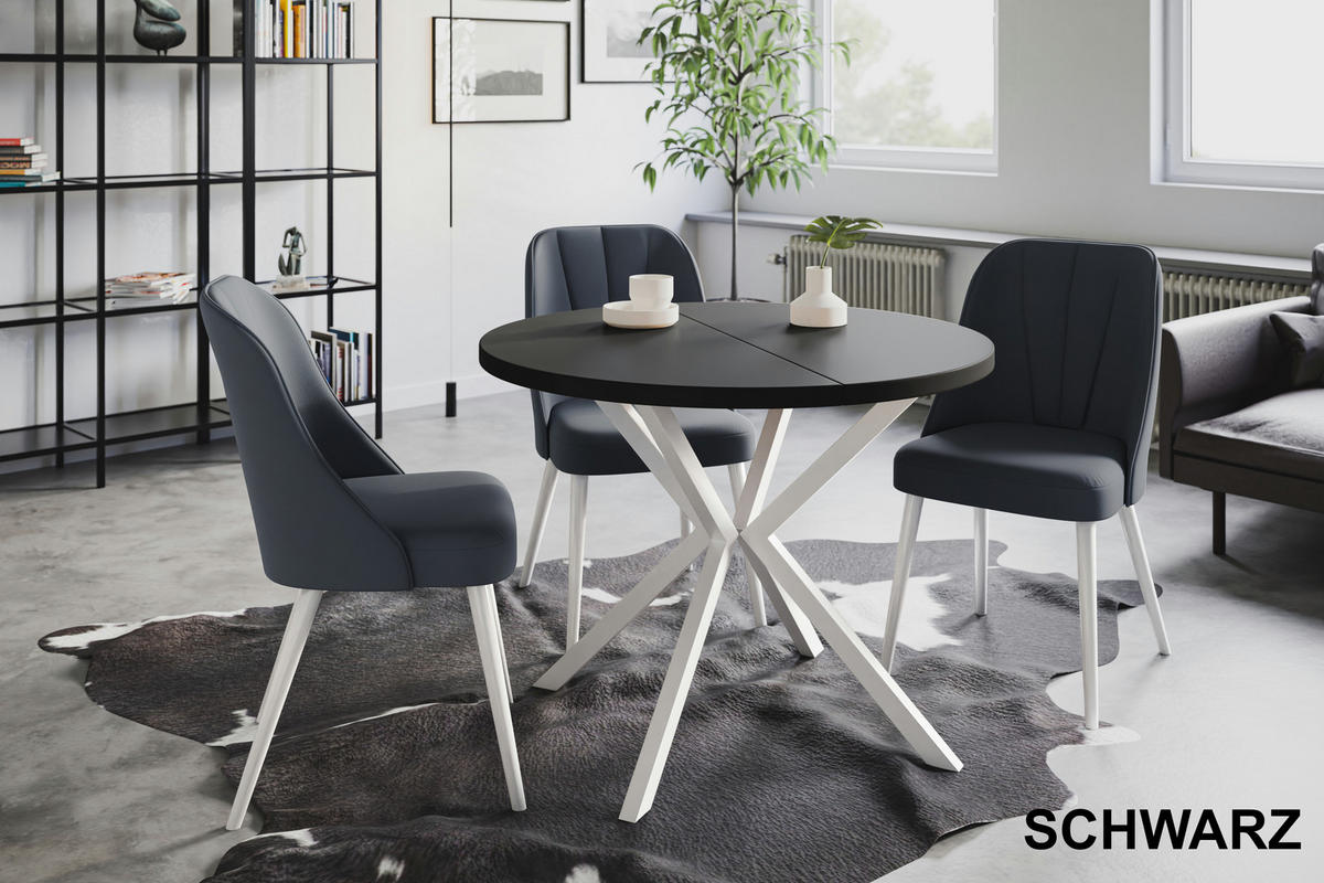 ESSZIMMERTISCH LOFT LITEN, ausziehbarer Tisch 90 cm/170 cm, Farbe: Schwarz, mit Metallbeinen in Farbe Weiß - Schwarz/Weiß, Holzwerkstoff (90/90/76cm) - Alpi-Möbel