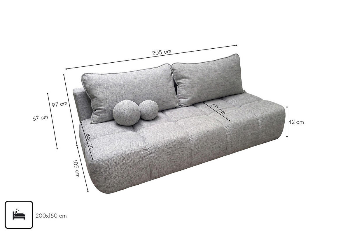 POHOVKA S funkcí spaní A úložným prostorem, strukturovaná látka Verita, Šedá, COCO - šedá, dřevo (205/97/105cm) - Kaiser Möbel