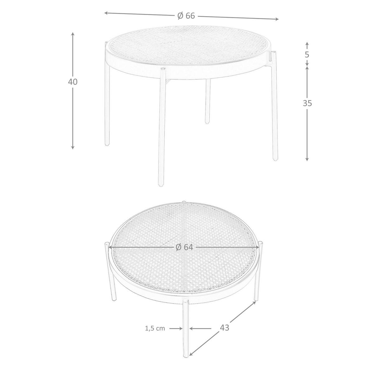 COUCHTISCH Runder Couchtisch aus Rattan, schwarzem Holz und schwarzem Stahl Ø66/40 cm - Schwarz/Naturfarben, Naturmaterialen/Holzwerkstoff (66/66/40cm) - ANGEL CERDA