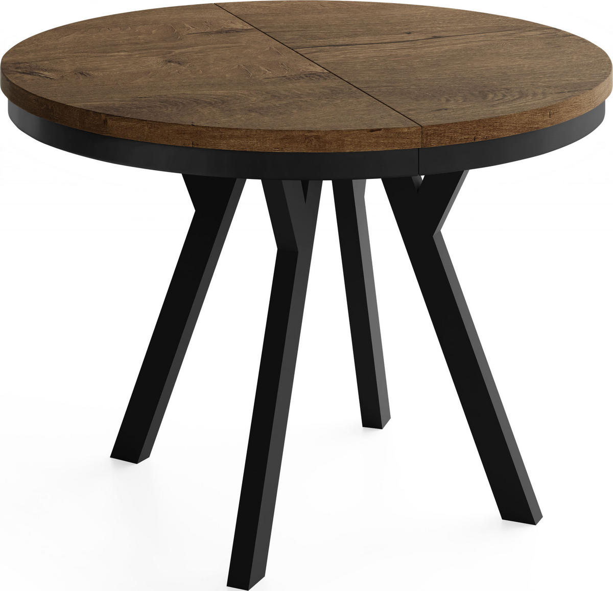 ESSTISCH Vero Neo rund ausziehbar verlängerbar, Eiche Braun Rustikal 100-300/100/77 cm - Alteiche/Schwarz, Holz/Holzwerkstoff (100/100/77cm) - WFL GROUP