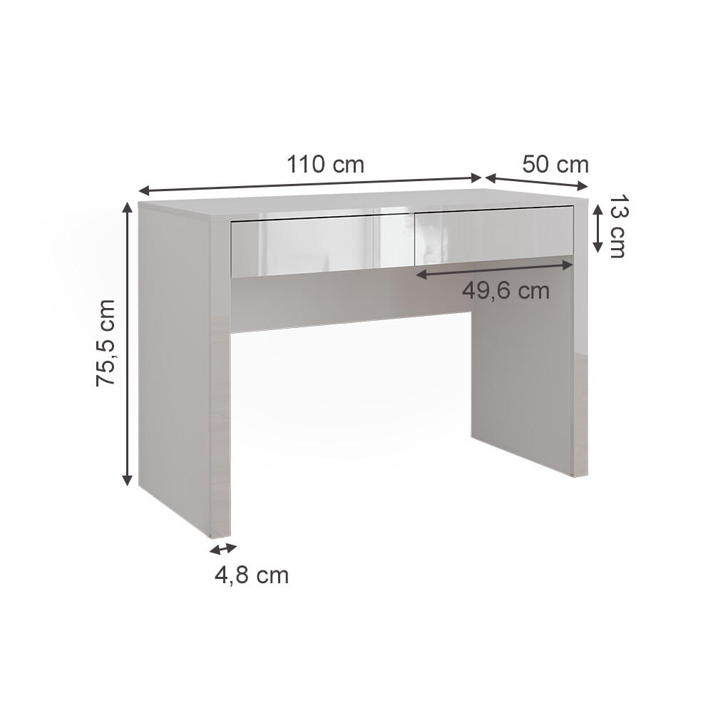 SCHREIBTISCH Annabelle Weiß Hochglanz/Weiß 110 x 50 cm mit 2 Schubladen - Weiß Hochglanz/Weiß, Holzwerkstoff (50/110/75.5cm) - Vicco