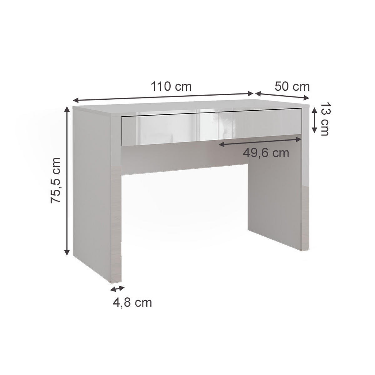 SCHREIBTISCH Annabelle Weiß Hochglanz/Weiß 110 x 50 cm mit 2 Schubladen - Weiß Hochglanz/Weiß, Holzwerkstoff (50/110/75.5cm) - Vicco