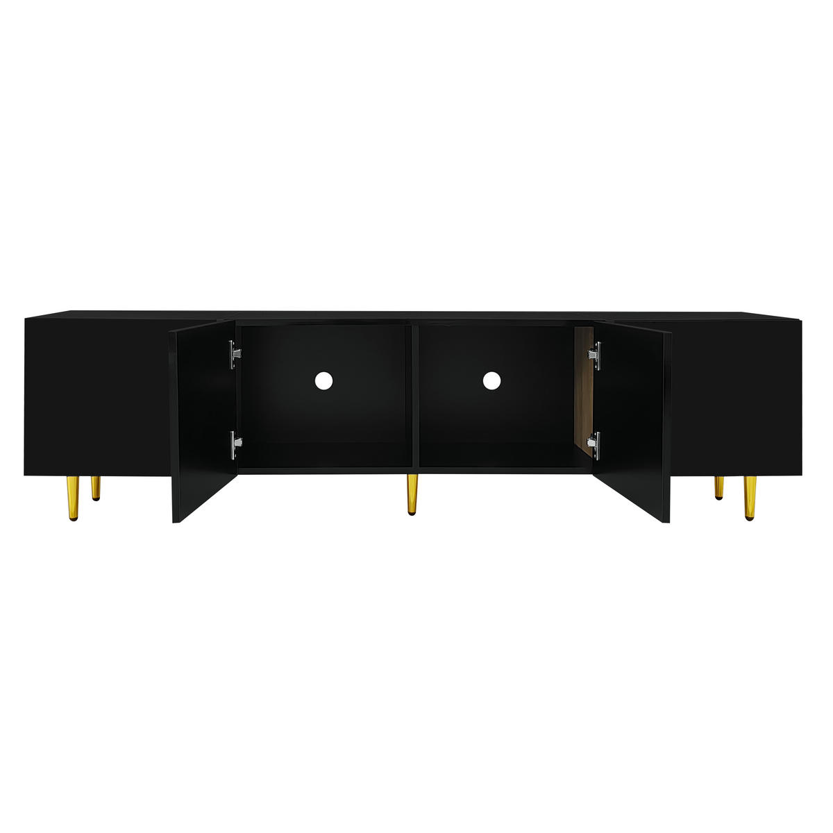 TV-RACK 2-tlg 170cm Couchtisch Set Hochglanz-Schwarz mit Gold-Akzenten - Schwarz, Holz (43.18/21.84/96.52cm) - Raelunyi