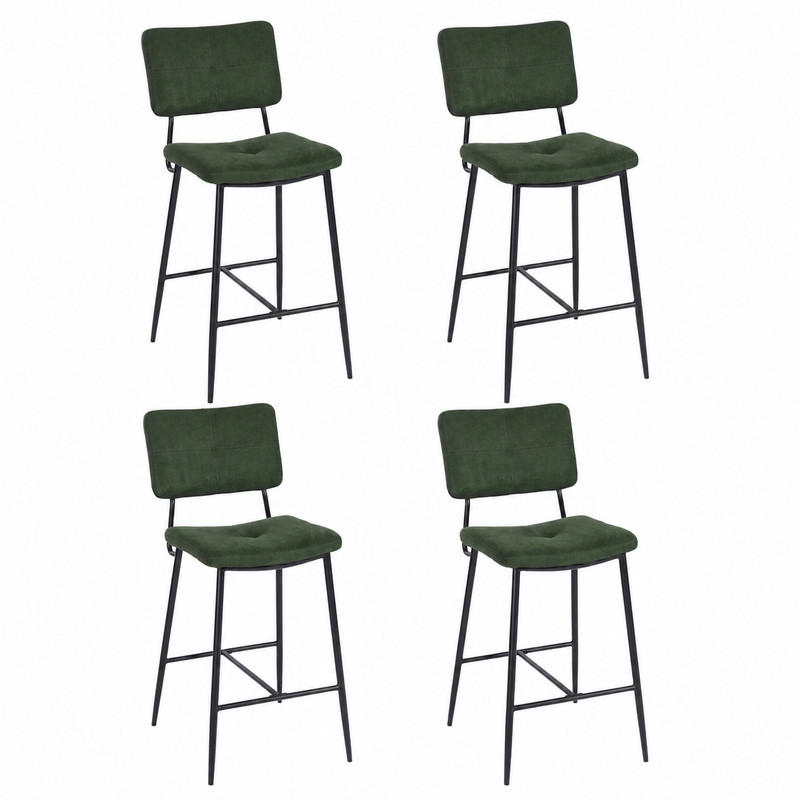 BARHOCKER 4er Set, Samt Dunkelgrün, Metallbeine Schwarz - Grün, Metall (46/102/52cm) - Meubles Cosy
