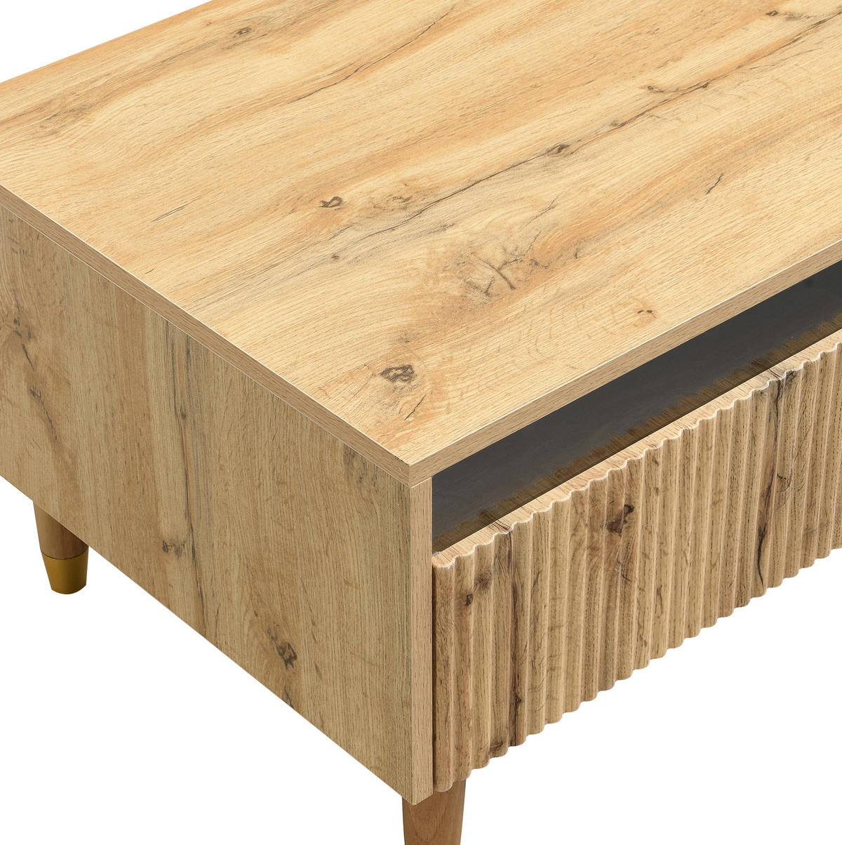 COUCHTISCH aus MDF 178x35x45 cm in Naturfarben mit LED-Beleuchtung & 2 Schubladen - Naturfarben, Holzwerkstoff (178/35/45cm) - Modfu