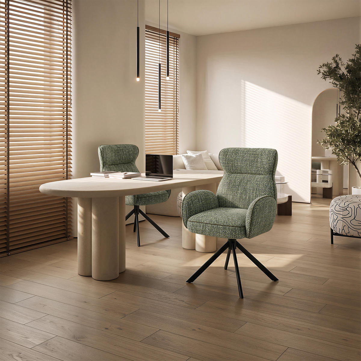 ESSZIMMERSTUHL FOCUS aus Metall und Stoff 63x65x90,5 (2er-Set) - Olivgrün, Textil/Metall (65/90.5/63cm) - Elementi