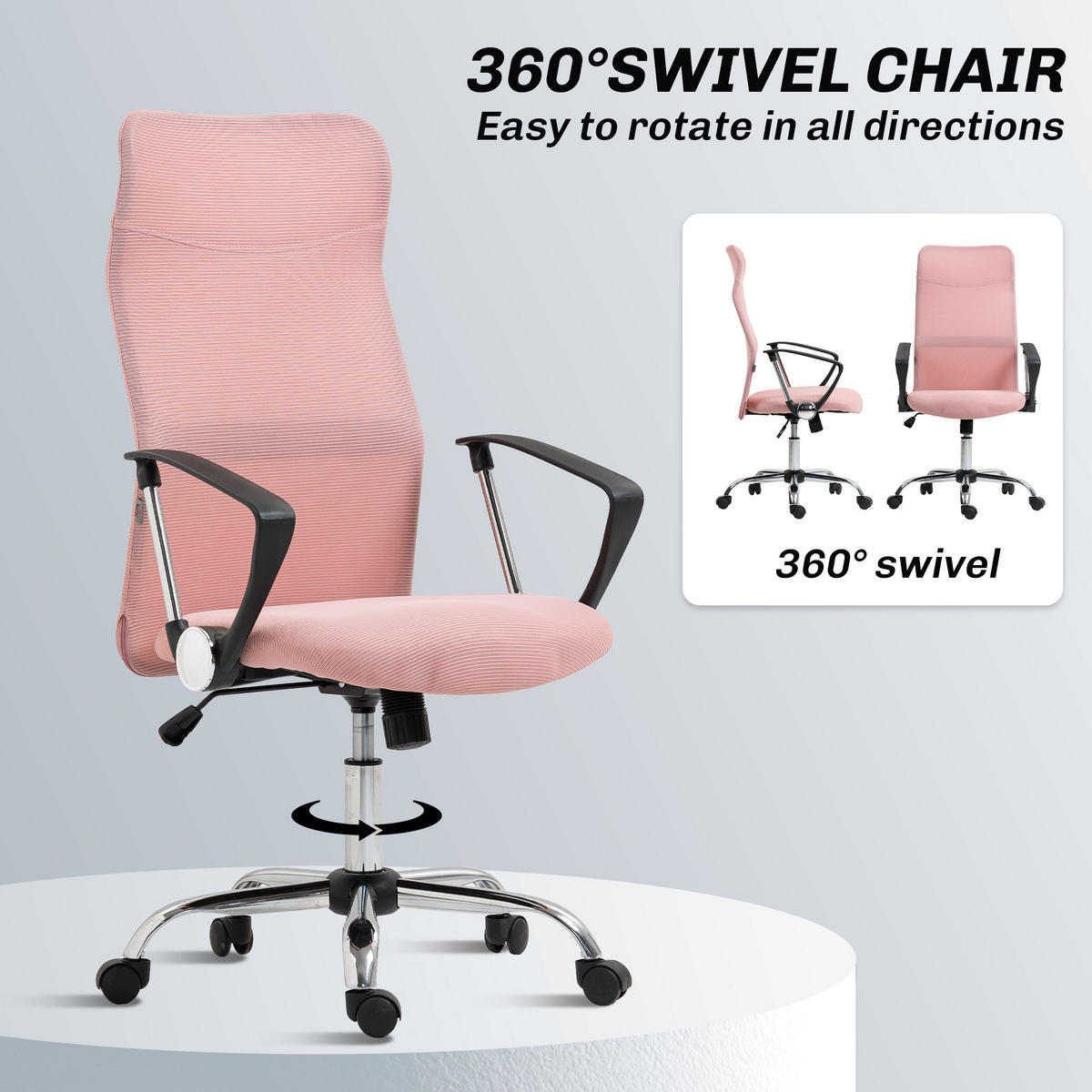 BÜROSTUHL Netz Stahl Rosa - Chromfarben/Schwarz, Kunststoff/Textil (65/119/63cm) - HOMCOM
