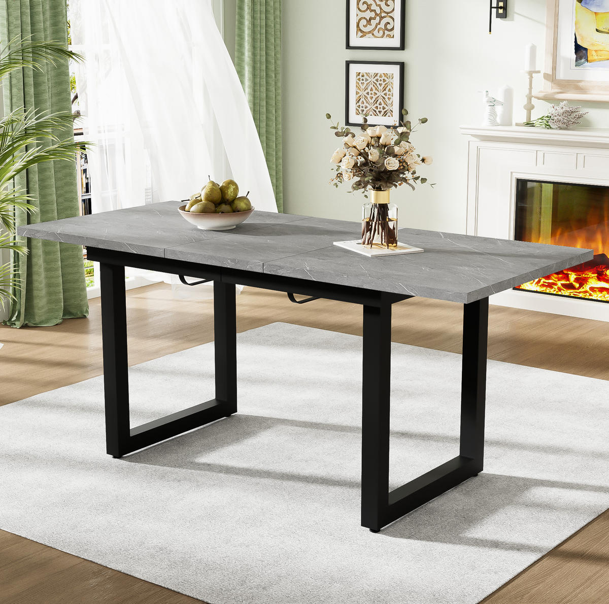 ESSTISCH 140/180/80 cm in Beton-Optik/Schwarz, ausziehbar im Industriestil - Schwarz, Holzwerkstoff (140/80/75cm) - Flora Grace
