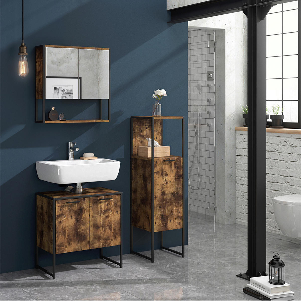 MIDISCHRANK Fyrk Antikholz 33 x 120.4 cm - Alteiche/Schwarz, Holzwerkstoff (33/120.4/33cm) - Vicco